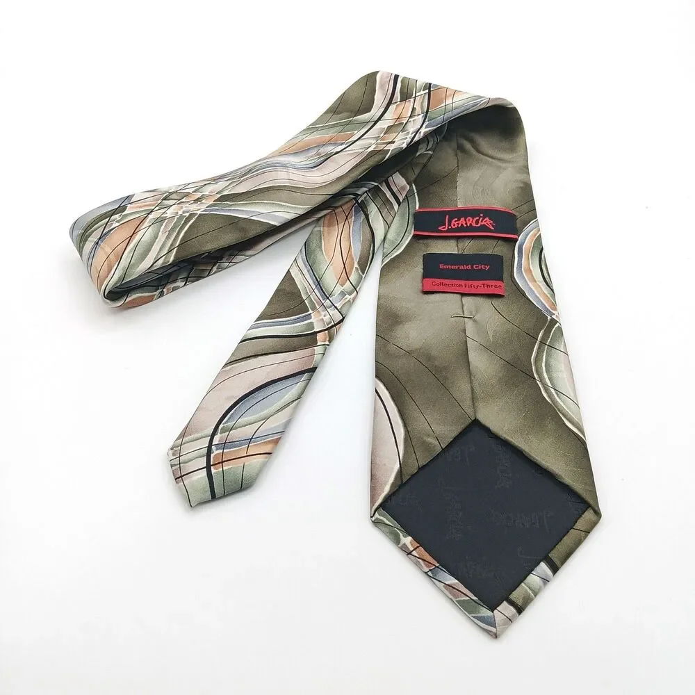 J Garcia Silk Tie Mens 61” Green Gray Abstract #53 Emerald City Classic New
